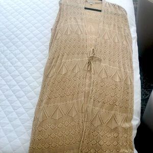 Garnet Hill over the shoulder calf length khaki sweater coverup .